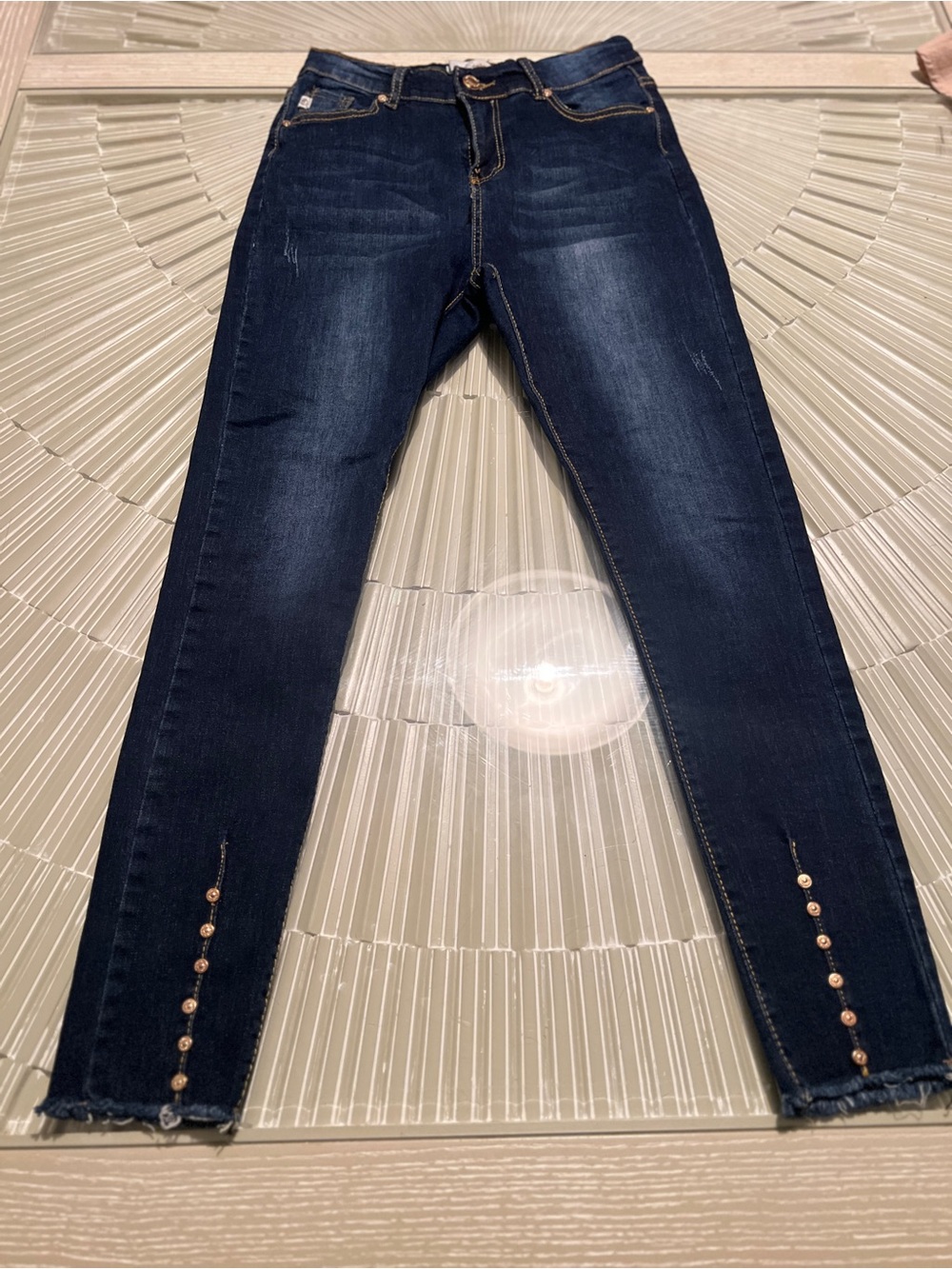 Modern Eternity Dark Indigo Skinny Jeans with Ankle Button Detail